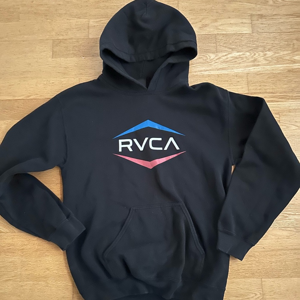 RVCA Black Hoodie with Blue and Red Logo